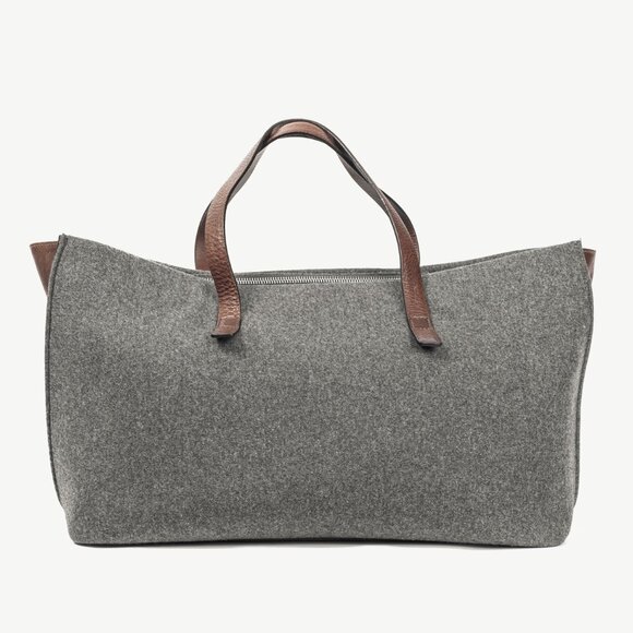 Brunello Cucinelli Grey Wool-Felt Leather-Trim Tote - Picture 1 of 10